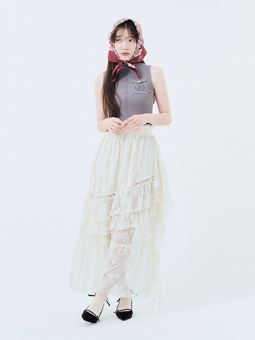 WEB限定00サイズ】イレヘムティアードスカート(ロングスカート
