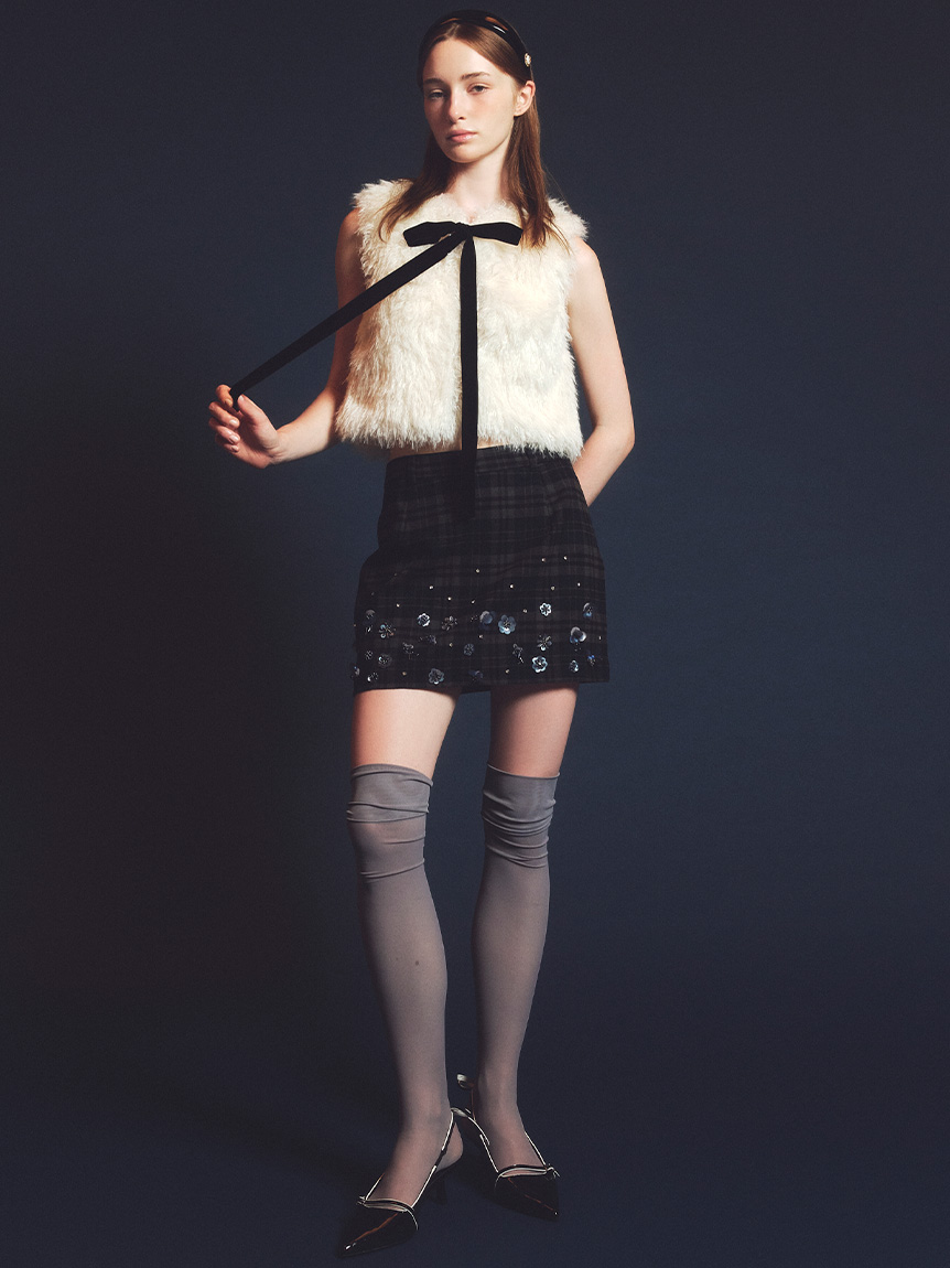 L.B CANDY STOCK]フラワービジュースカショ―パン(ミニスカート