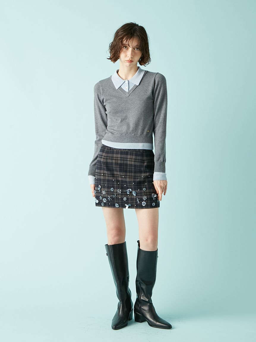 L.B CANDY STOCK]フラワービジュースカショ―パン(ミニスカート