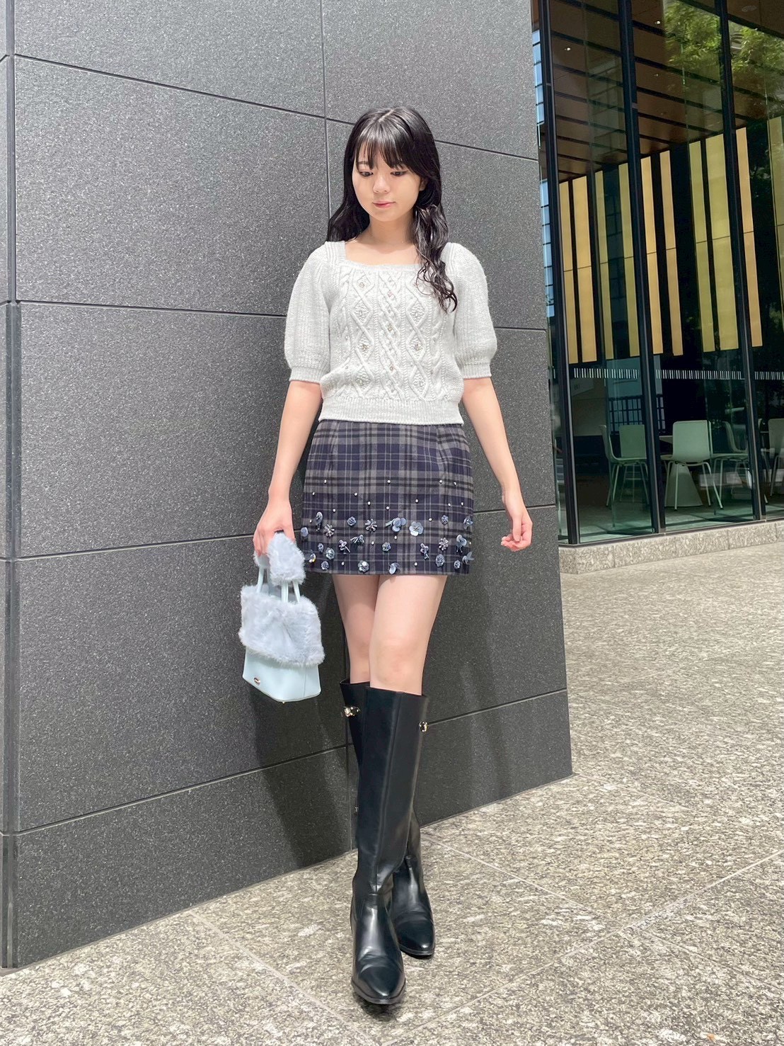 L.B CANDY STOCK]フラワービジュースカショ―パン(ミニスカート