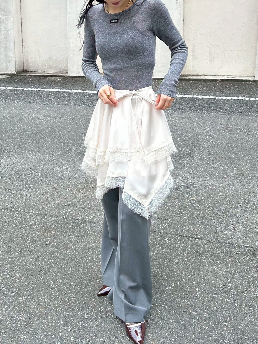 【Lily】フランス ヴィンテージ プロヴァンス スカート ベージュ ロング プリーツスカート ロングスカート レディース シフォン