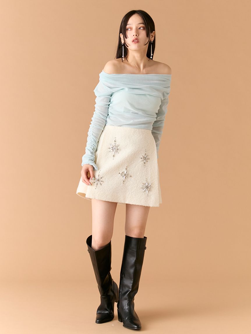 L.B CANDY STOCK]スノーフレークビジューミニスカート(Hearts2Hearts