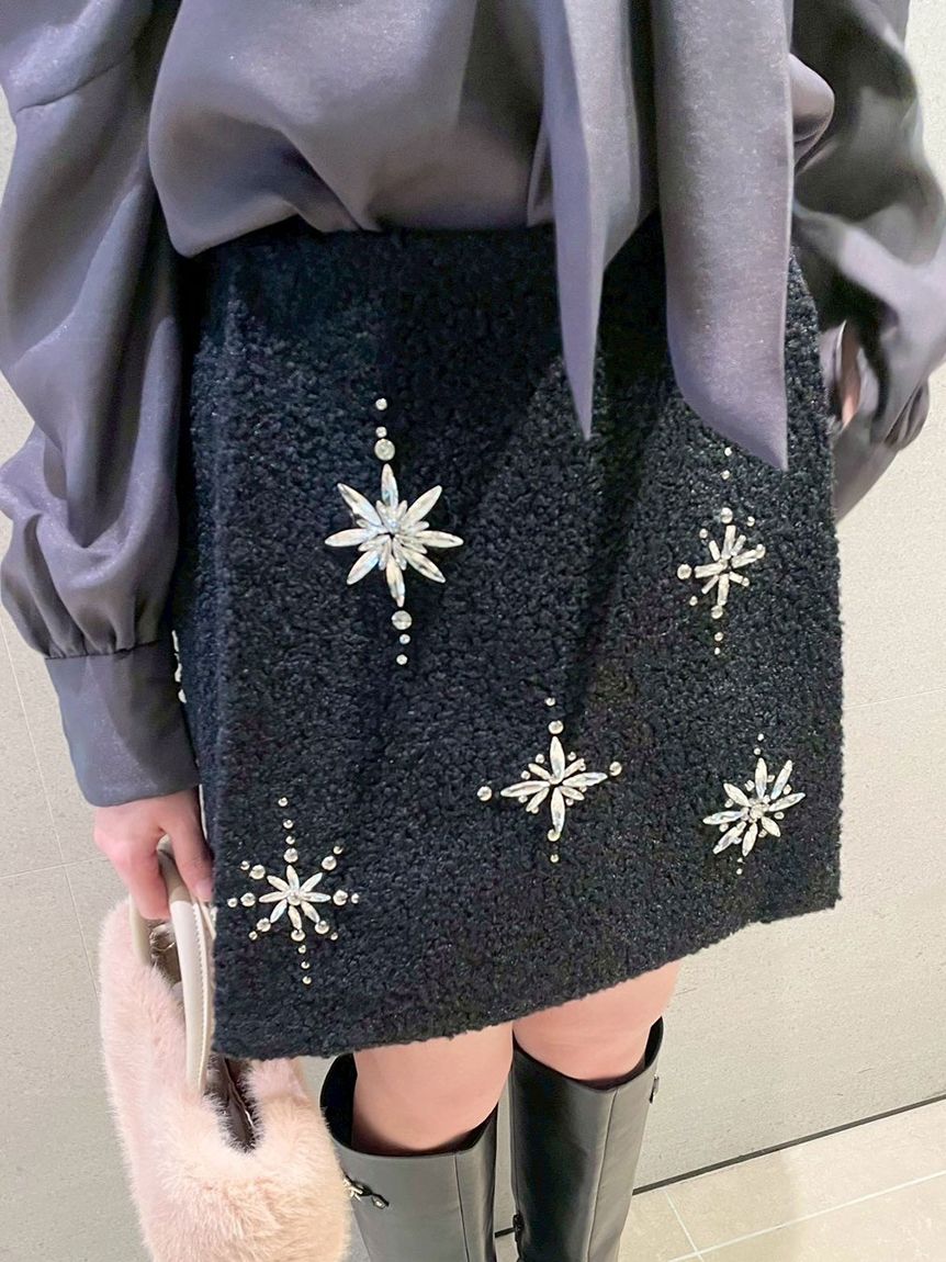 L.B CANDY STOCK]スノーフレークビジューミニスカート(ミニスカート