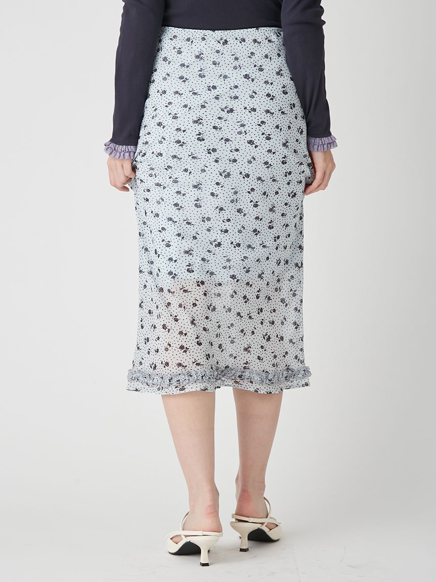 プリントシフォンバイアスミディスカート(セットアップアイテム)｜LILY