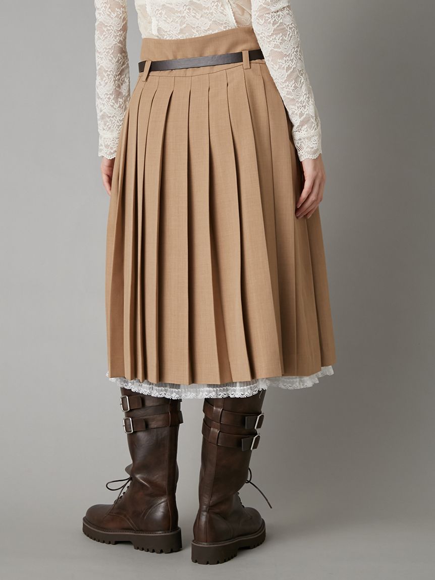 ベルト付きレースプリーツスカート(膝丈スカート)｜スカート｜LILY