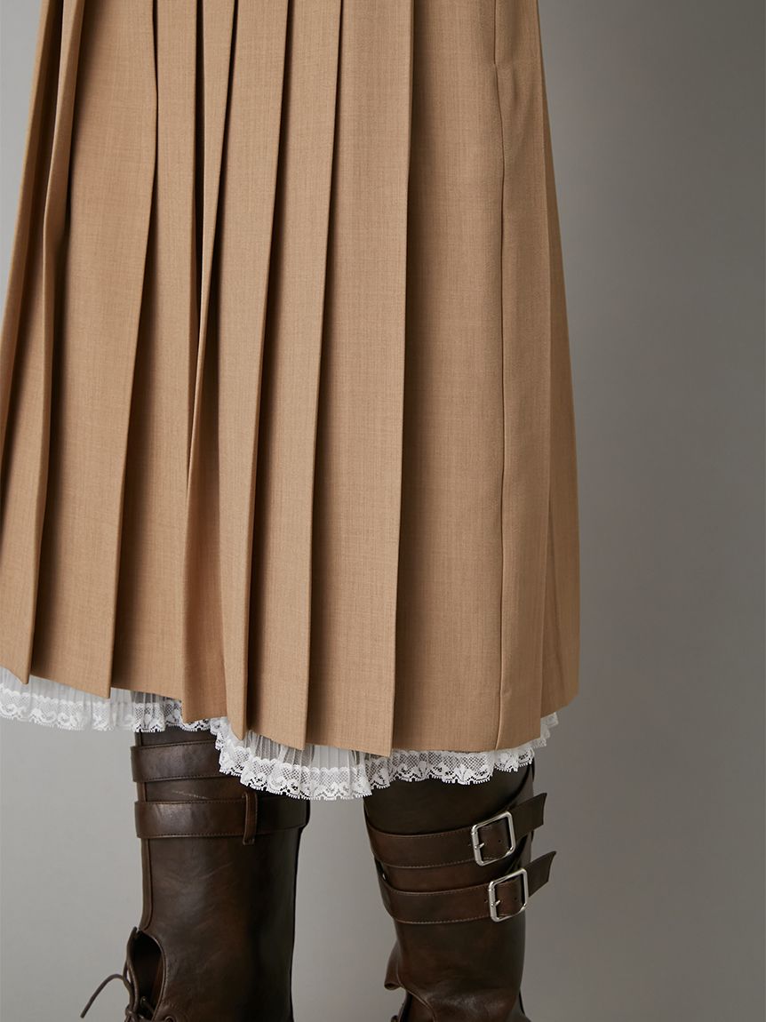 ベルト付きレースプリーツスカート(膝丈スカート)｜スカート｜LILY