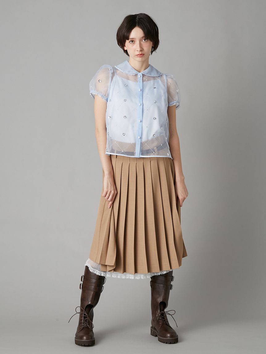 ベルト付きレースプリーツスカート(膝丈スカート)｜スカート｜LILY