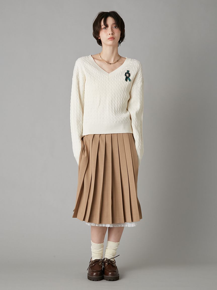 ベルト付きレースプリーツスカート(膝丈スカート)｜スカート｜LILY