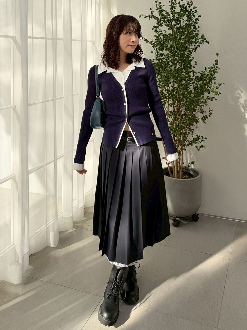 ベルト付きレースプリーツスカート(膝丈スカート)｜スカート｜LILY