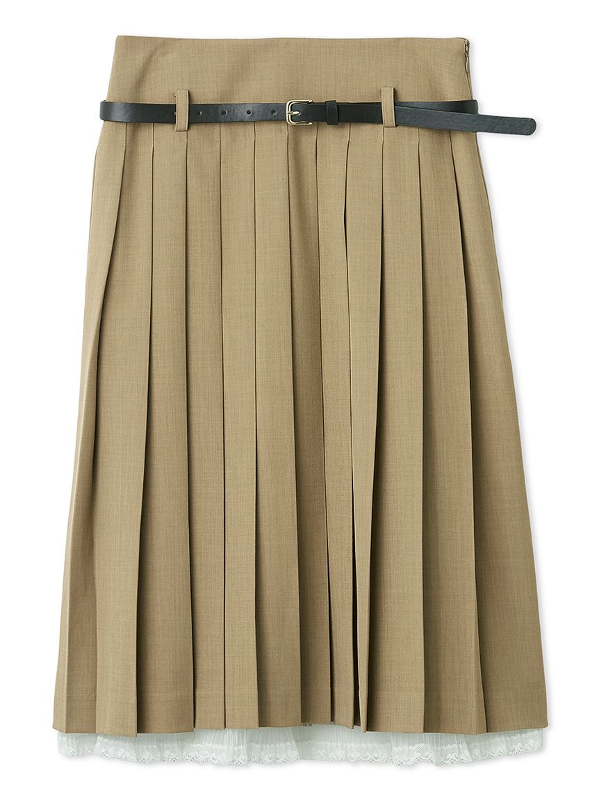 ベルト付きレースプリーツスカート(膝丈スカート)｜スカート｜LILY