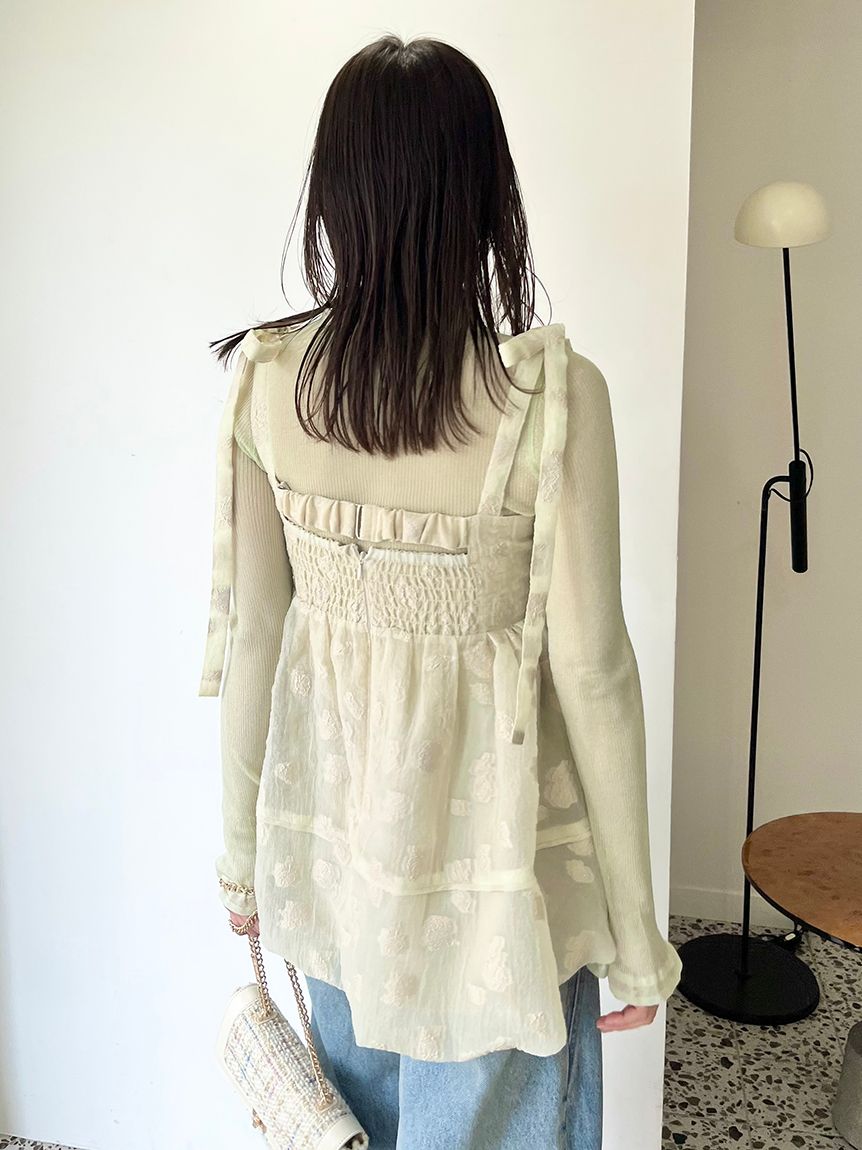 Lily Brown （リリーブラウン)シアージャガードペプラムトップス