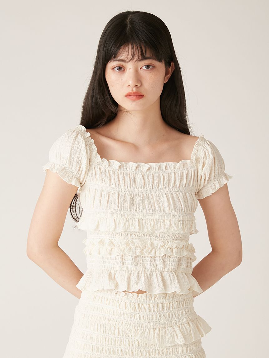 【LILYBROWN】シャーリングフリルトップス シャーリングフリルトップス(Tシャツ・カットソー)｜トップス