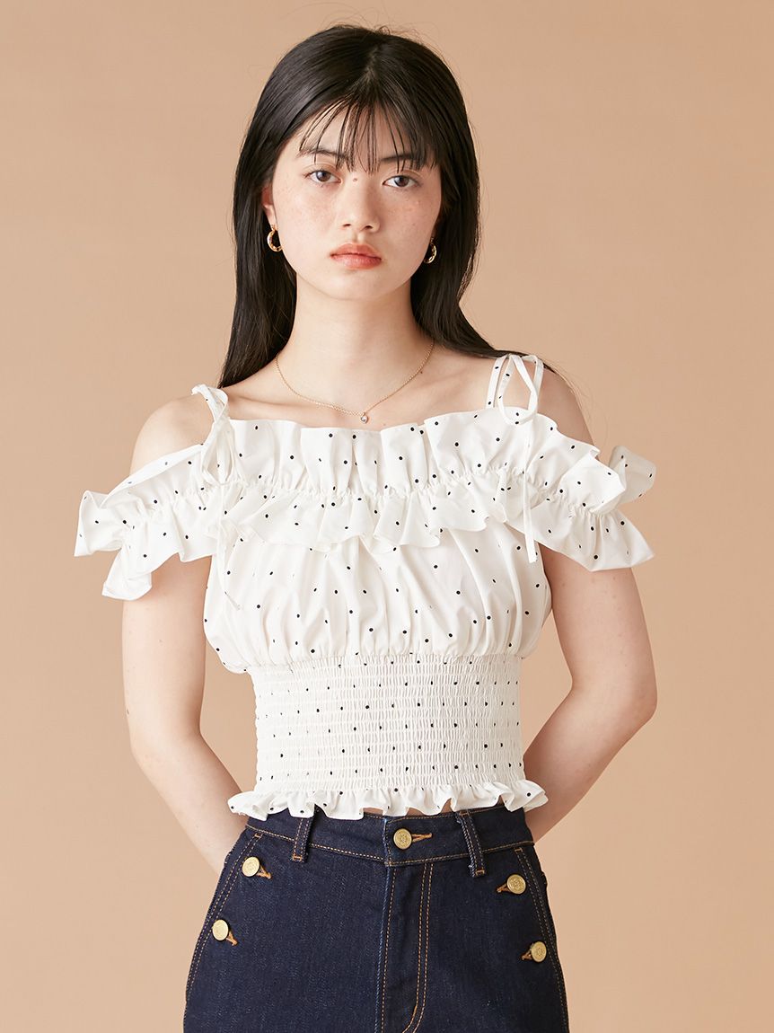 2wayデコルテフリルトップス(Tシャツ・カットソー)|トップス 2wayデコルテフリルトップス(Tシャツ・カットソー)|トップス