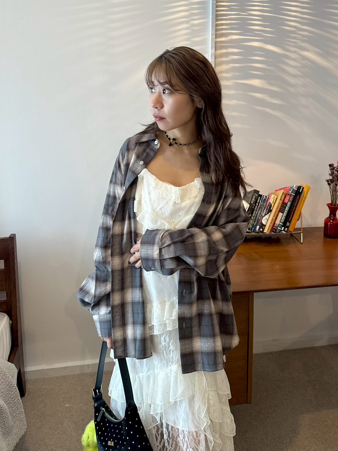 美品　アナスイ×リリーブラウン　オーバーネルチェックシャツ　サイズフリー LILY BROWN ×ANNA SUI】オーバーネルチェックシャツ(シャツ・ブラウス