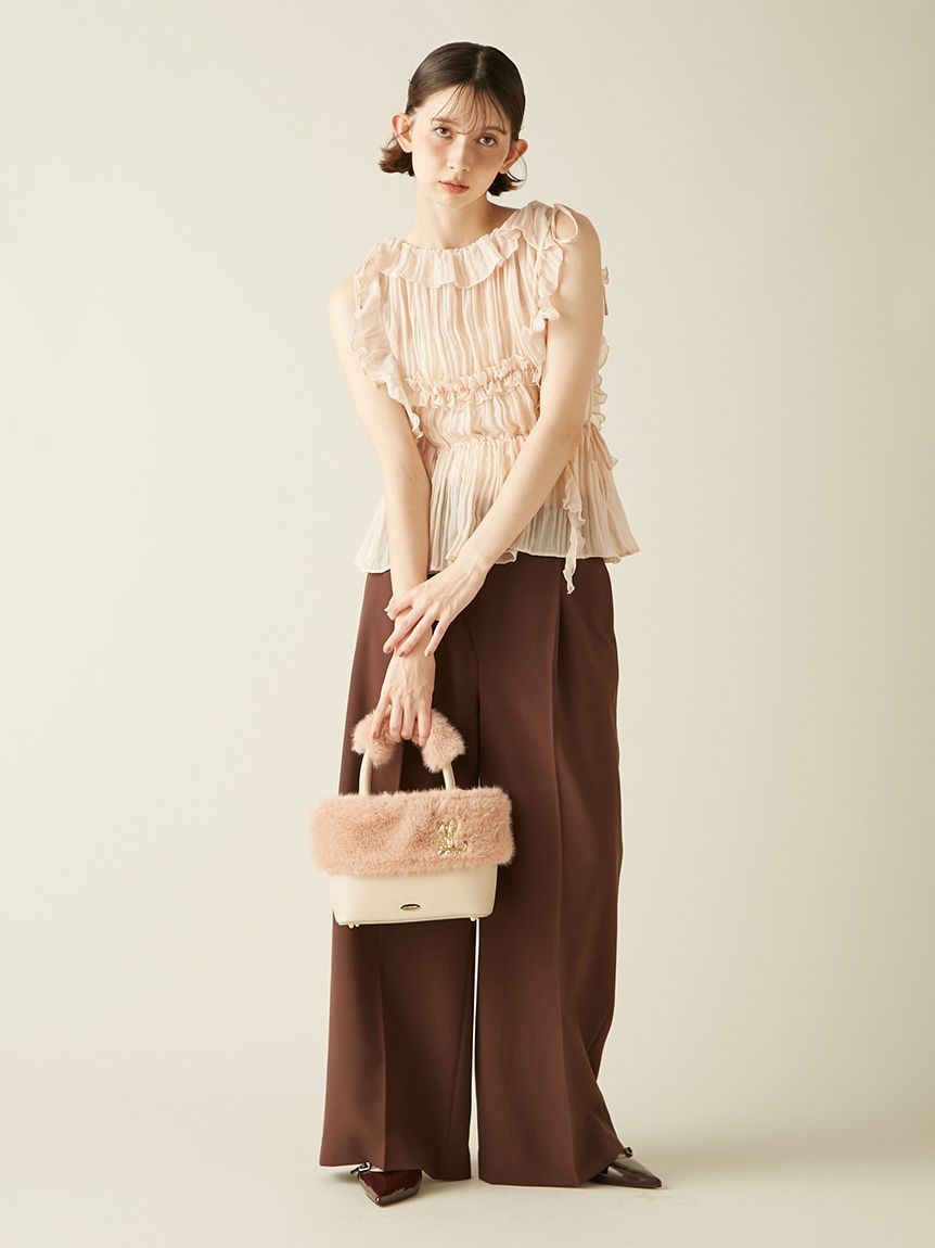 おもち　LILY BROWNリリー ブラウン　シャーリングフリルトップス シャーリングフリルトップス(Tシャツ・カットソー)｜トップス