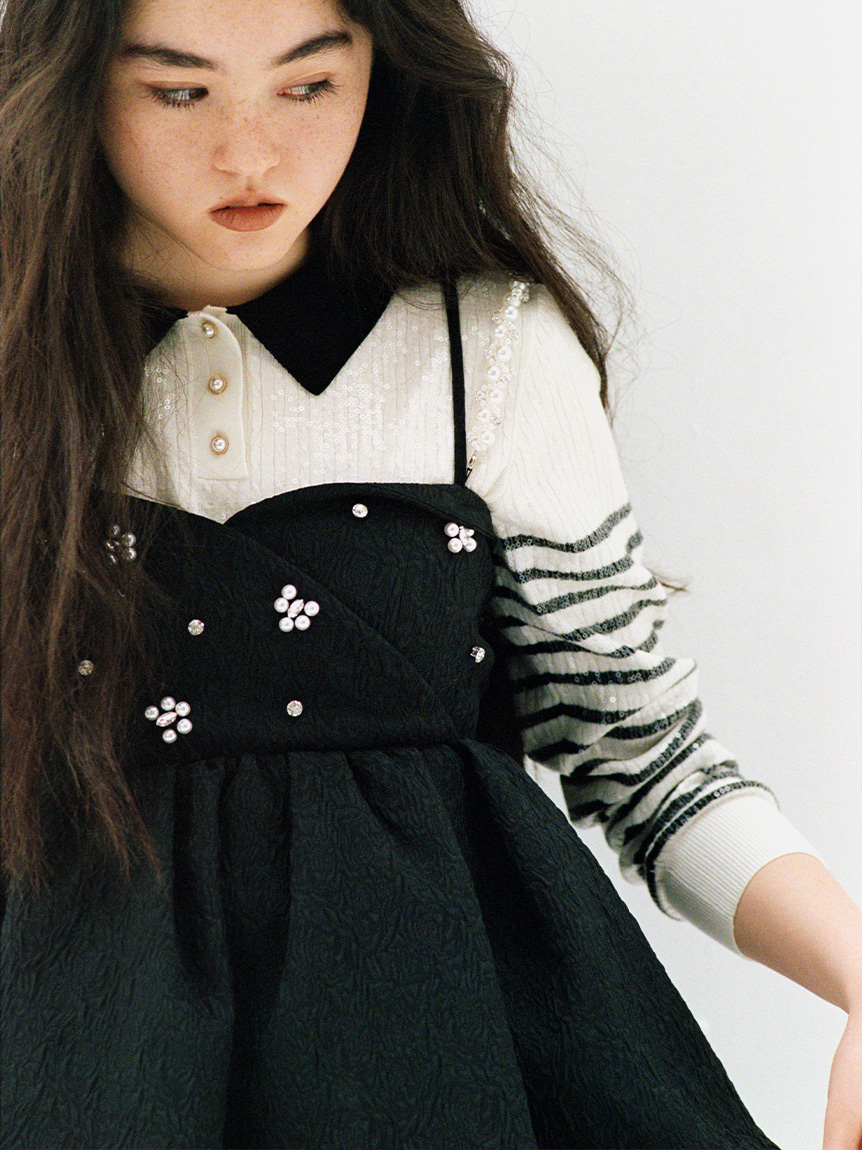 L.B CANDY STOCK]ビッグリボンビジューペプラムトップス(シャツ