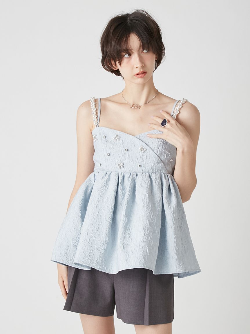 L.B CANDY STOCK]ビッグリボンビジューペプラムトップス(シャツ