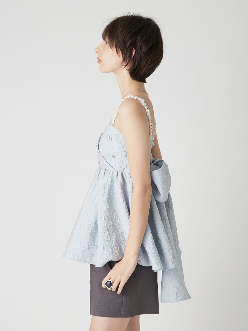 L.B CANDY STOCK]ビッグリボンビジューペプラムトップス(シャツ