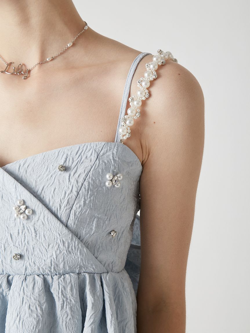 L.B CANDY STOCK]ビッグリボンビジューペプラムトップス(シャツ