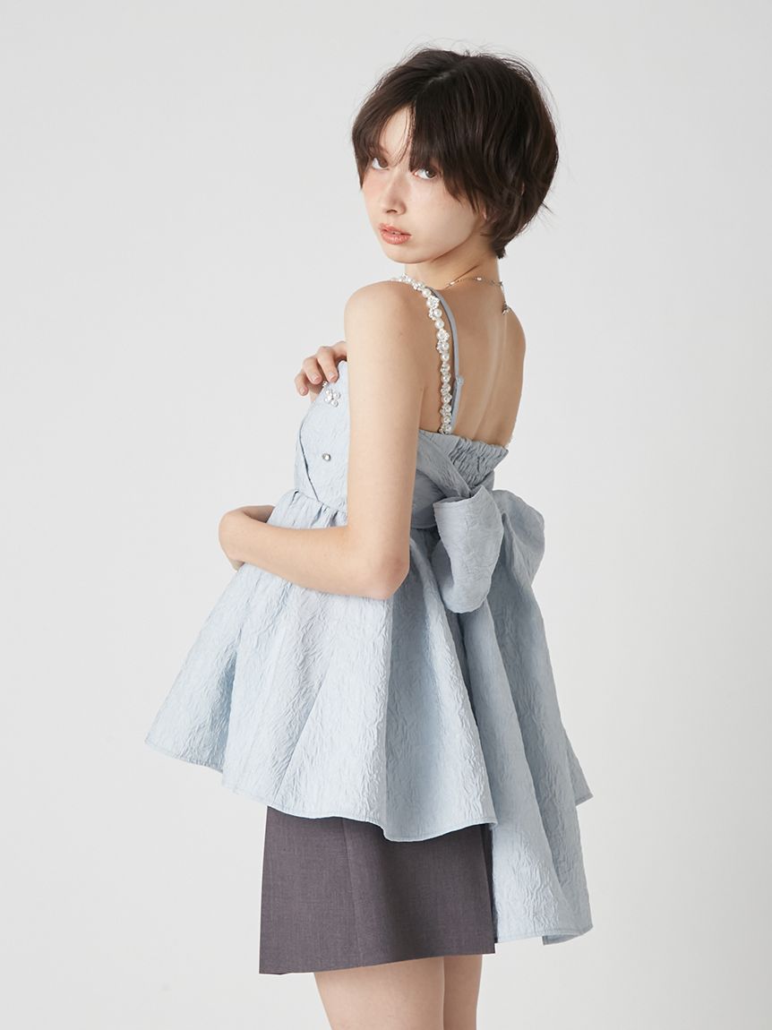 L.B CANDY STOCK]ビッグリボンビジューペプラムトップス(シャツ