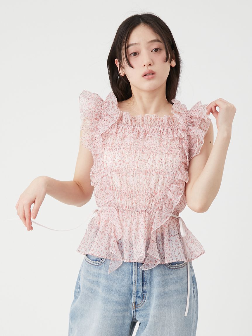 WEB限定カラー】シャーリングレイヤーフリルトップス(シャツ・ブラウス