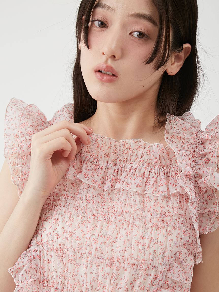 WEB限定カラー】シャーリングレイヤーフリルトップス(シャツ・ブラウス