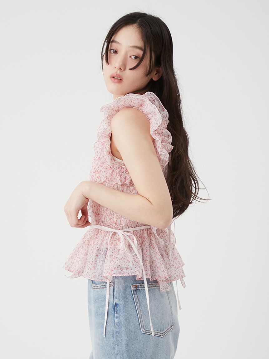 WEB限定カラー】シャーリングレイヤーフリルトップス(シャツ・ブラウス