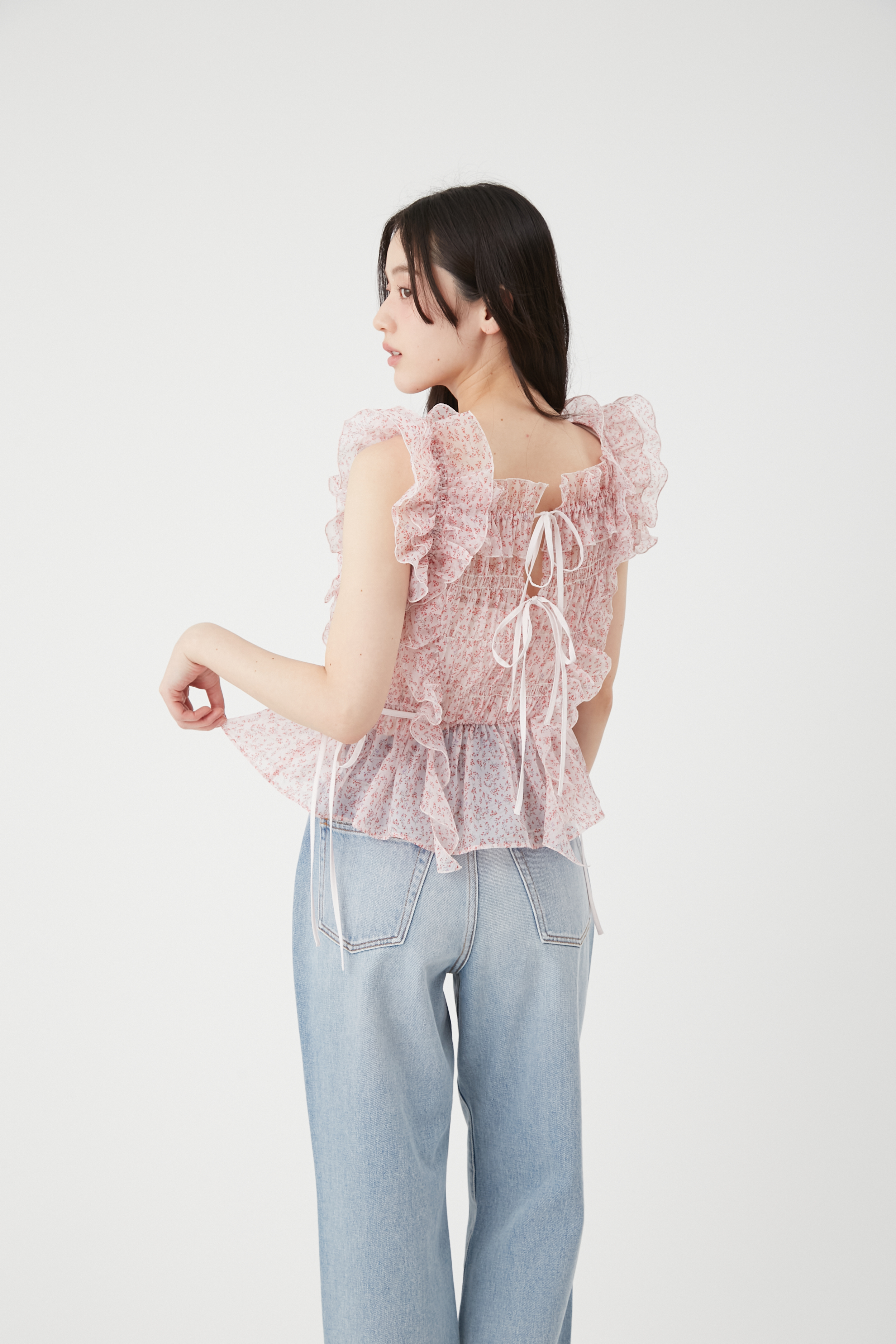 WEB限定カラー】シャーリングレイヤーフリルトップス(シャツ・ブラウス 