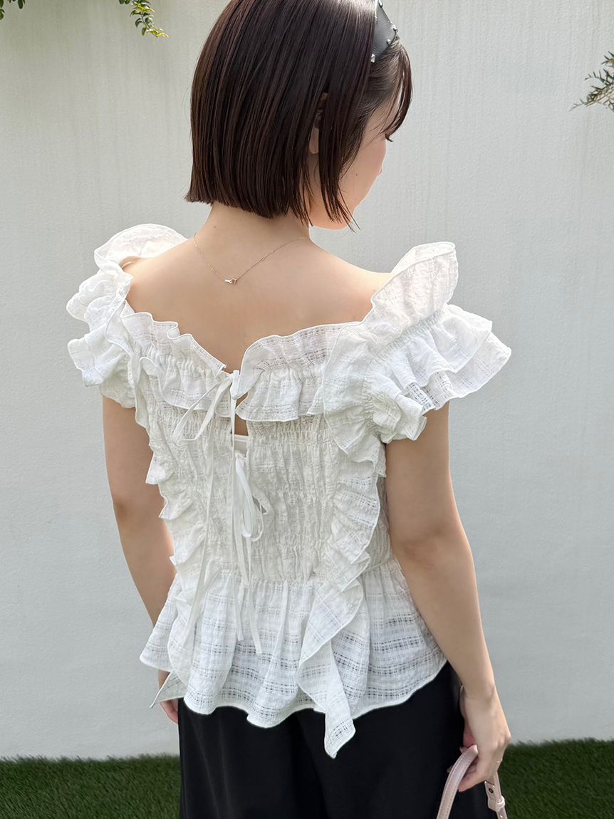WEB限定カラー】シャーリングレイヤーフリルトップス(シャツ・ブラウス