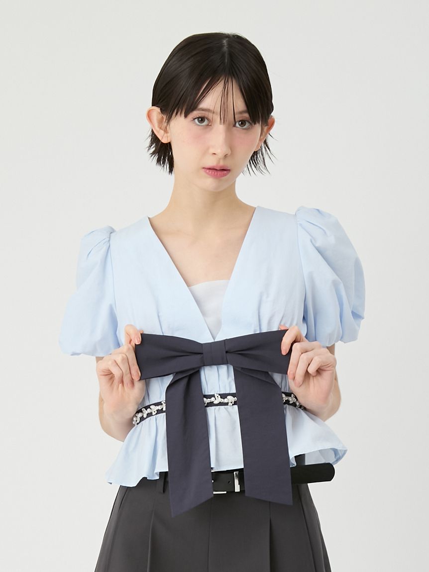ペプラムリボントップス　ルミネ限定　25aw L.B CANDY STOCK]ペプラムリボントップス | リリーブラウン(LILY BROWN
