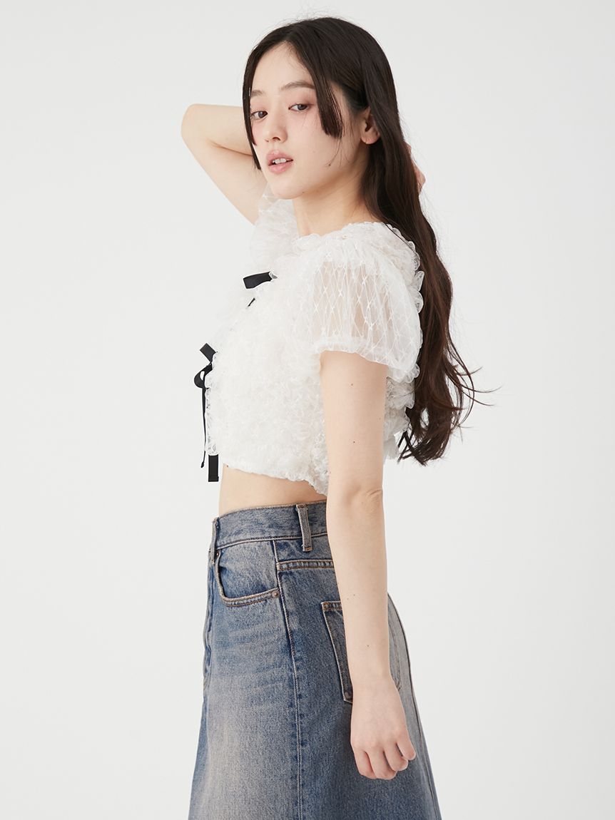 シャーリングコンパクトリボントップス(Tシャツ・カットソー