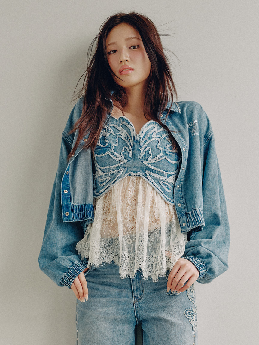 LILY BROWN×ANNA SUI】バタフライレースデニムビスチェトップス