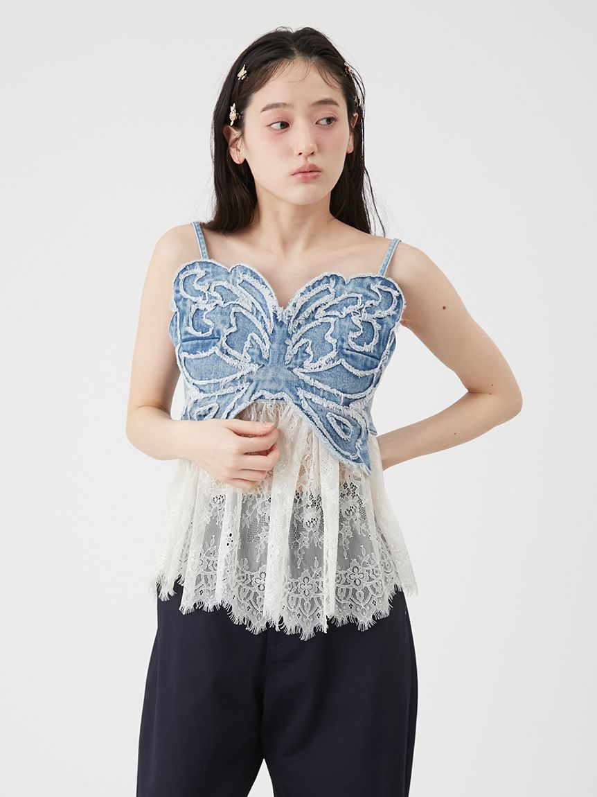 LILY BROWN×ANNA SUI】バタフライレースデニムビスチェトップス