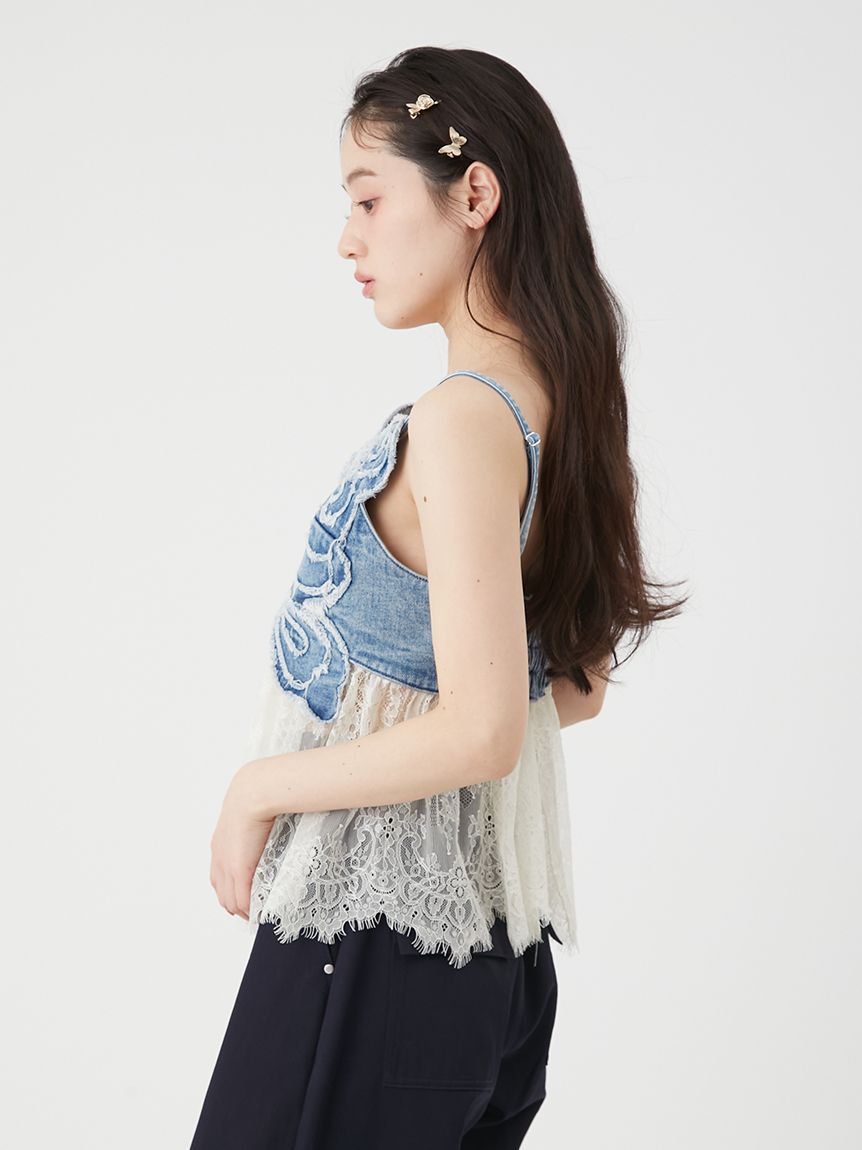 LILY BROWN×ANNA SUI】バタフライレースデニムビスチェトップス