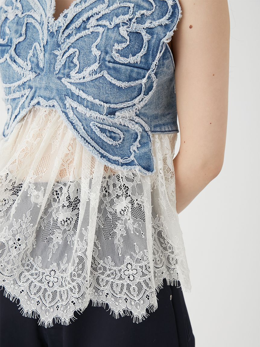 LILY BROWN×ANNA SUI】バタフライレースデニムビスチェトップス