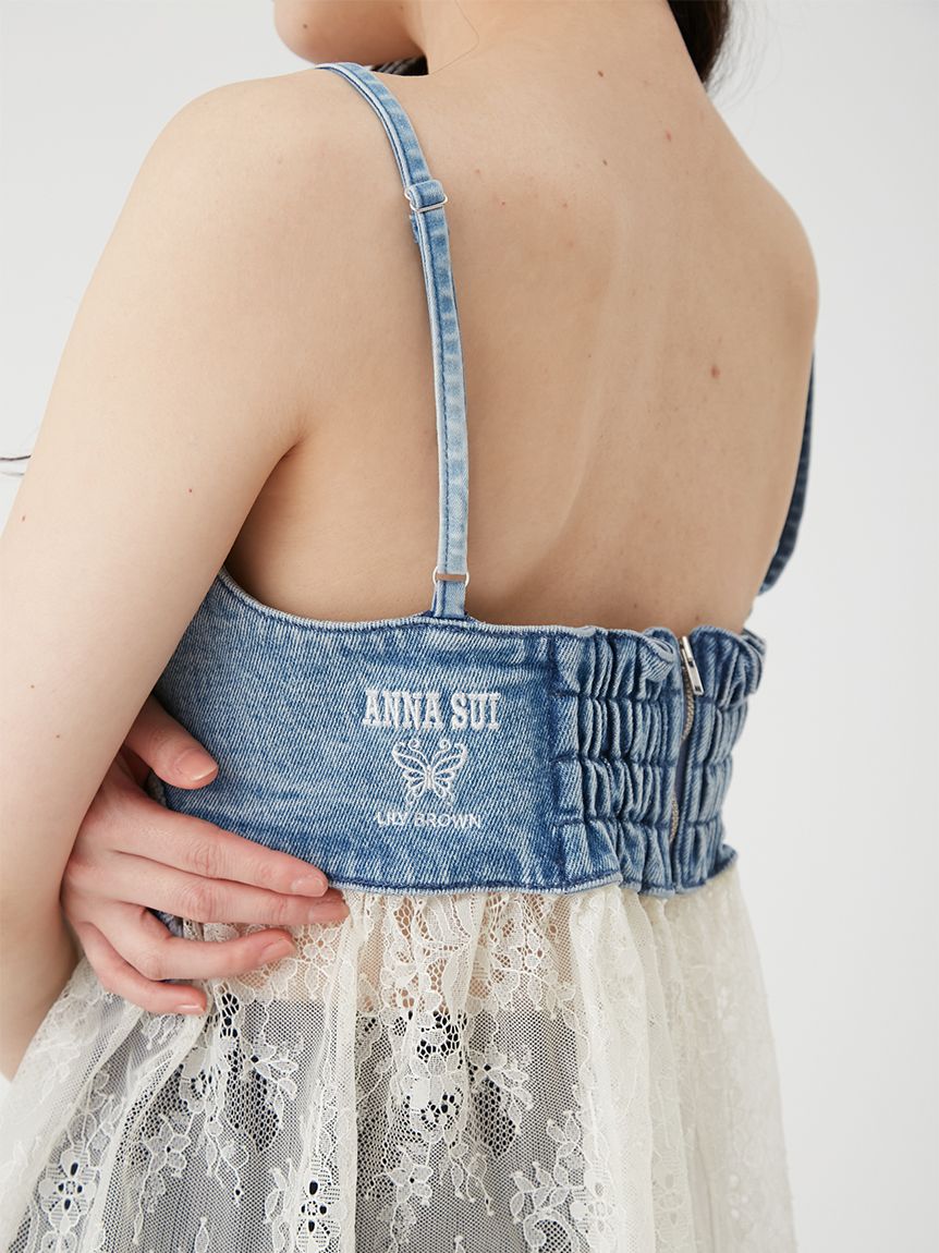 LILY BROWN×ANNA SUI】バタフライレースデニムビスチェトップス