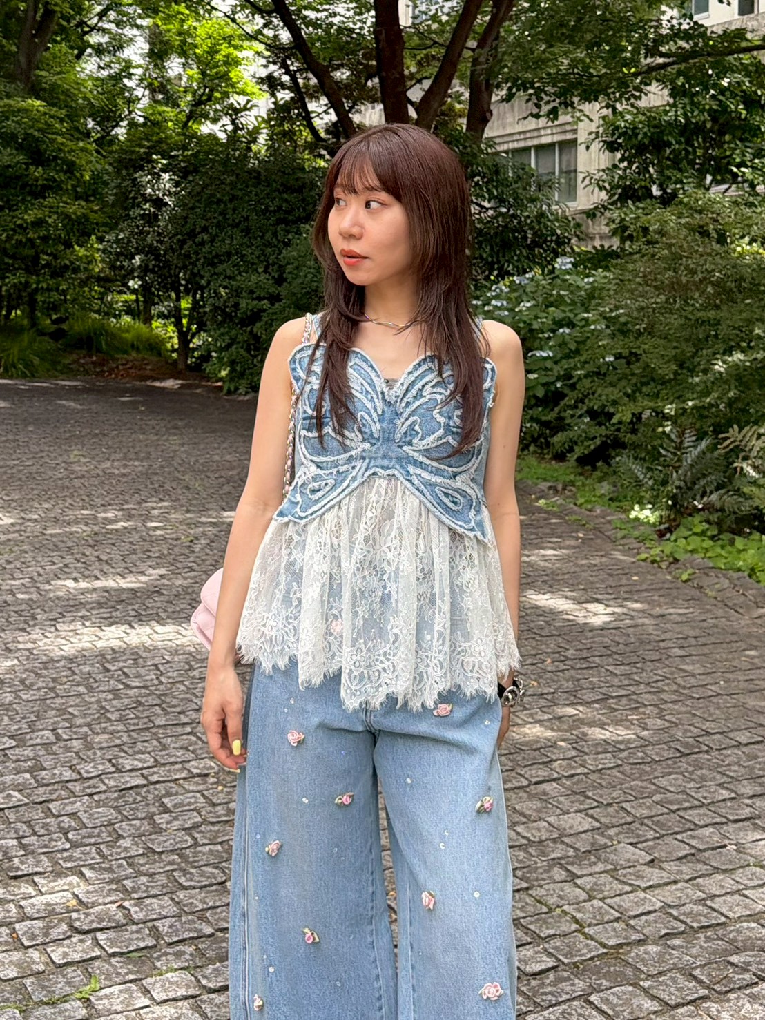 LILY BROWN×ANNA SUI】バタフライレースデニムビスチェトップス