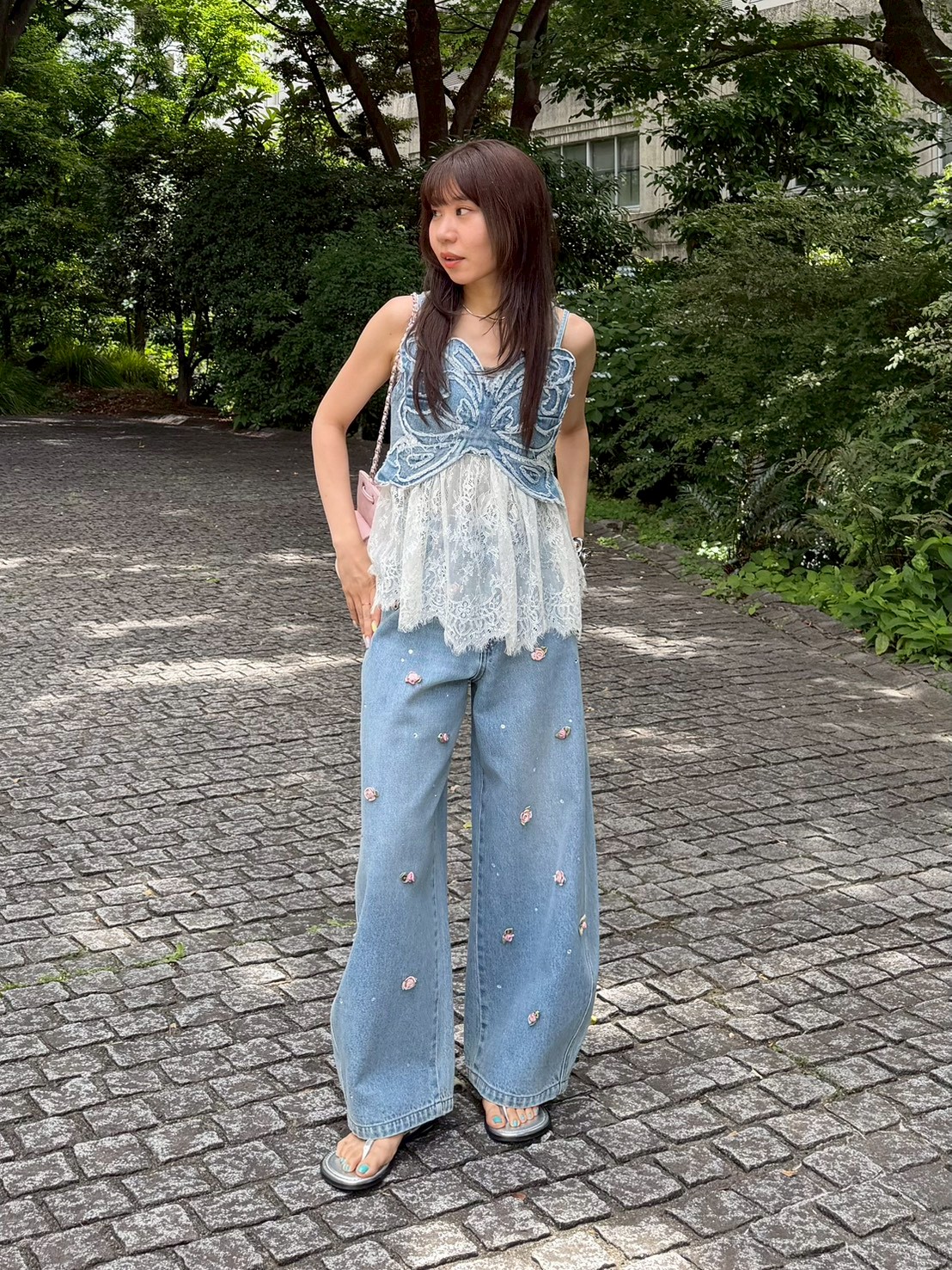 LILY BROWN×ANNA SUI】バタフライレースデニムビスチェトップス