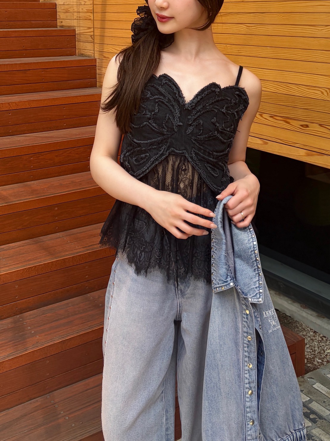 LILY BROWN×ANNA SUI】バタフライレースデニムビスチェトップス