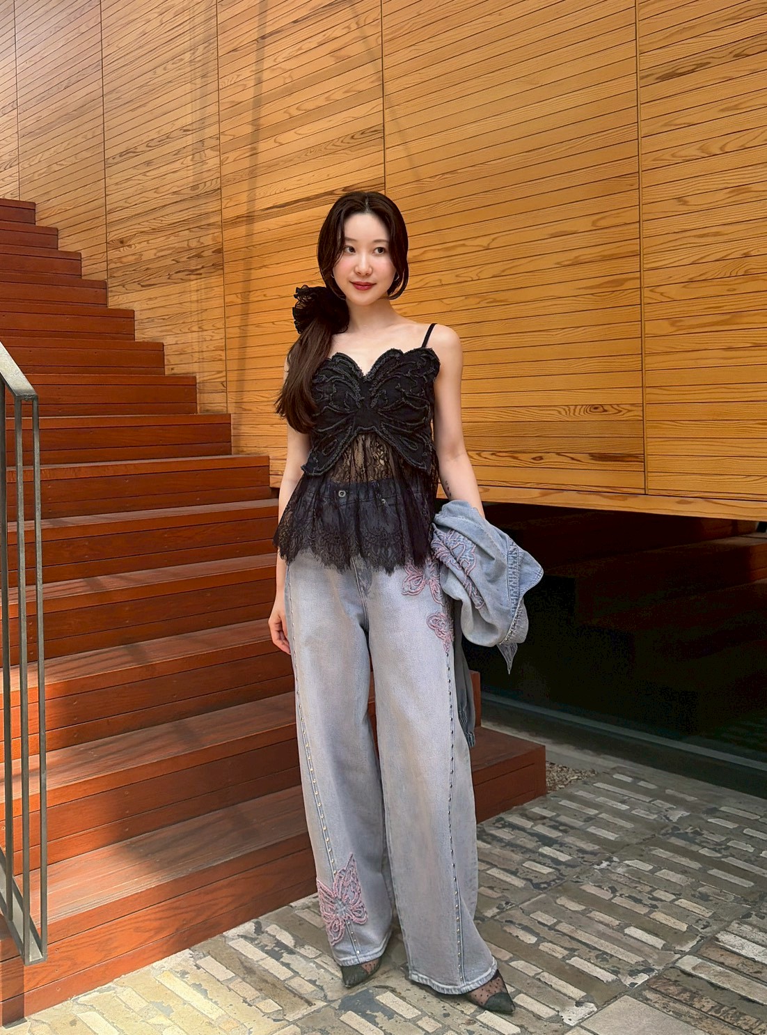 LILY BROWN×ANNA SUI】バタフライレースデニムビスチェトップス