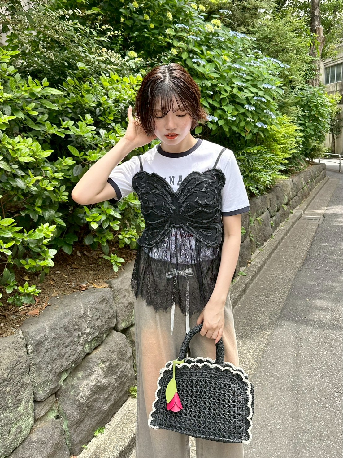 LILY BROWN×ANNA SUI】バタフライレースデニムビスチェトップス