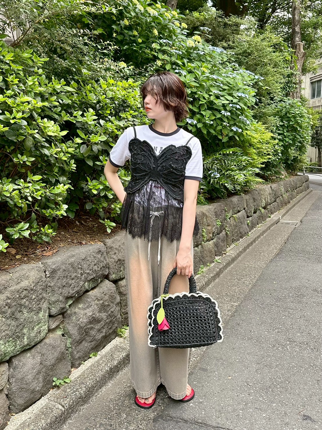 LILY BROWN×ANNA SUI】バタフライレースデニムビスチェトップス