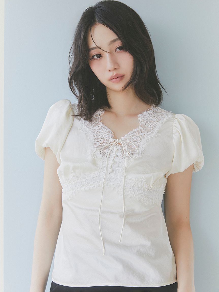 ヴィンテージレースサテントップス(Tシャツ・カットソー)｜トップス