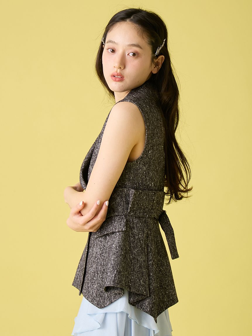 LILYBROWN リリーブラウン ツイードプリエペプラムジレ 黒 ツイードプリエペプラムジレ(ベスト)｜アウター｜LILY BROWN（リリー