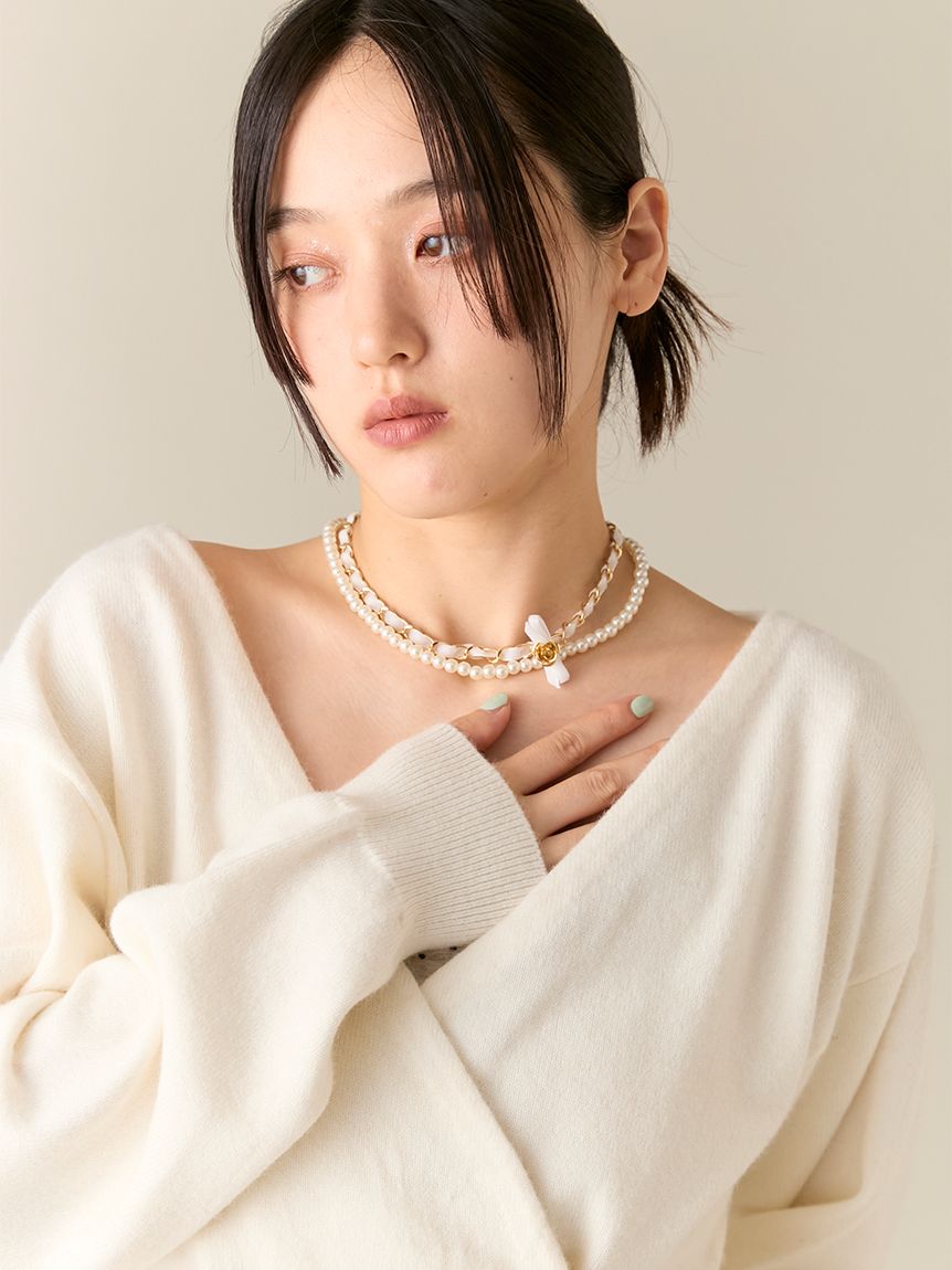 ☆ lily☆ 未使用 乳白・パープル潰れ薔薇ネックレス ミハエルネグリン ☆ lily☆ 未使用 乳白・パープル潰れ薔薇ネックレス ミハエルネグリン