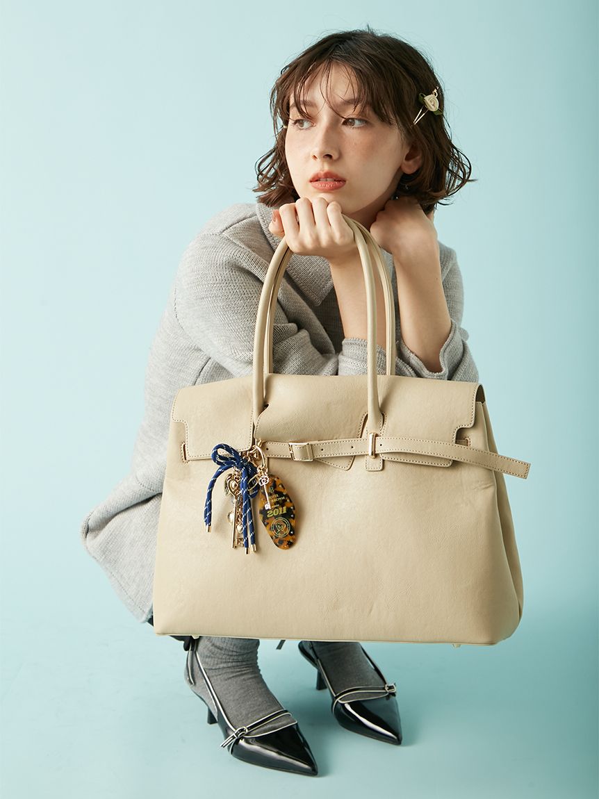 LILY BROWN ベルテットコート　ロング　ベルト　グレージュ　フリー スクエアバックルベルト(ベルト・サスペンダー)｜ファッション