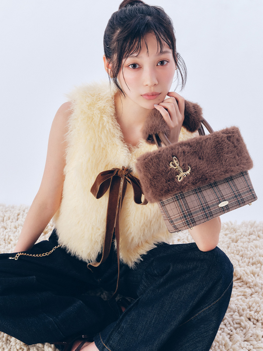 エコファーコンビマルチウェイトート　リリーブラウン オフィシャル・MASHアプリ限定】エコファーコンビマルチウェイトート