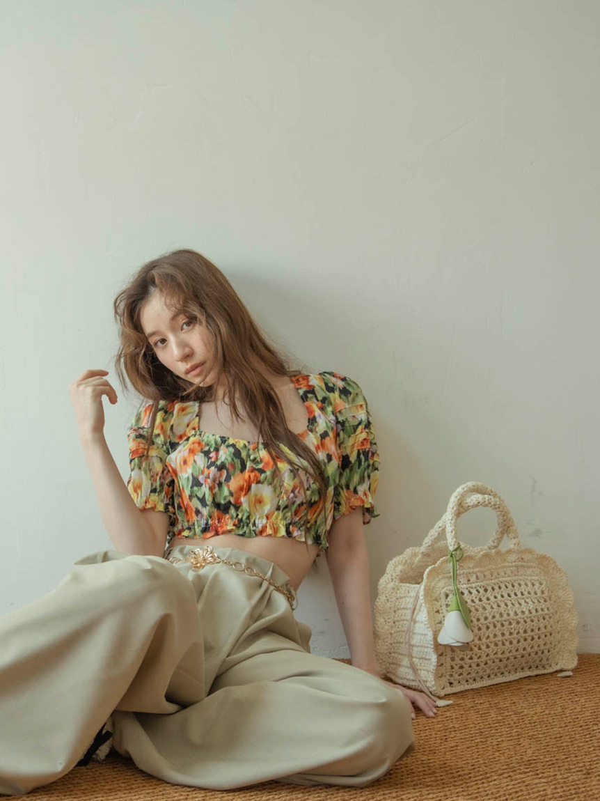 フラワーチャーム付きラッフルかごバッグ(バッグ)｜LILY BROWN（リリー