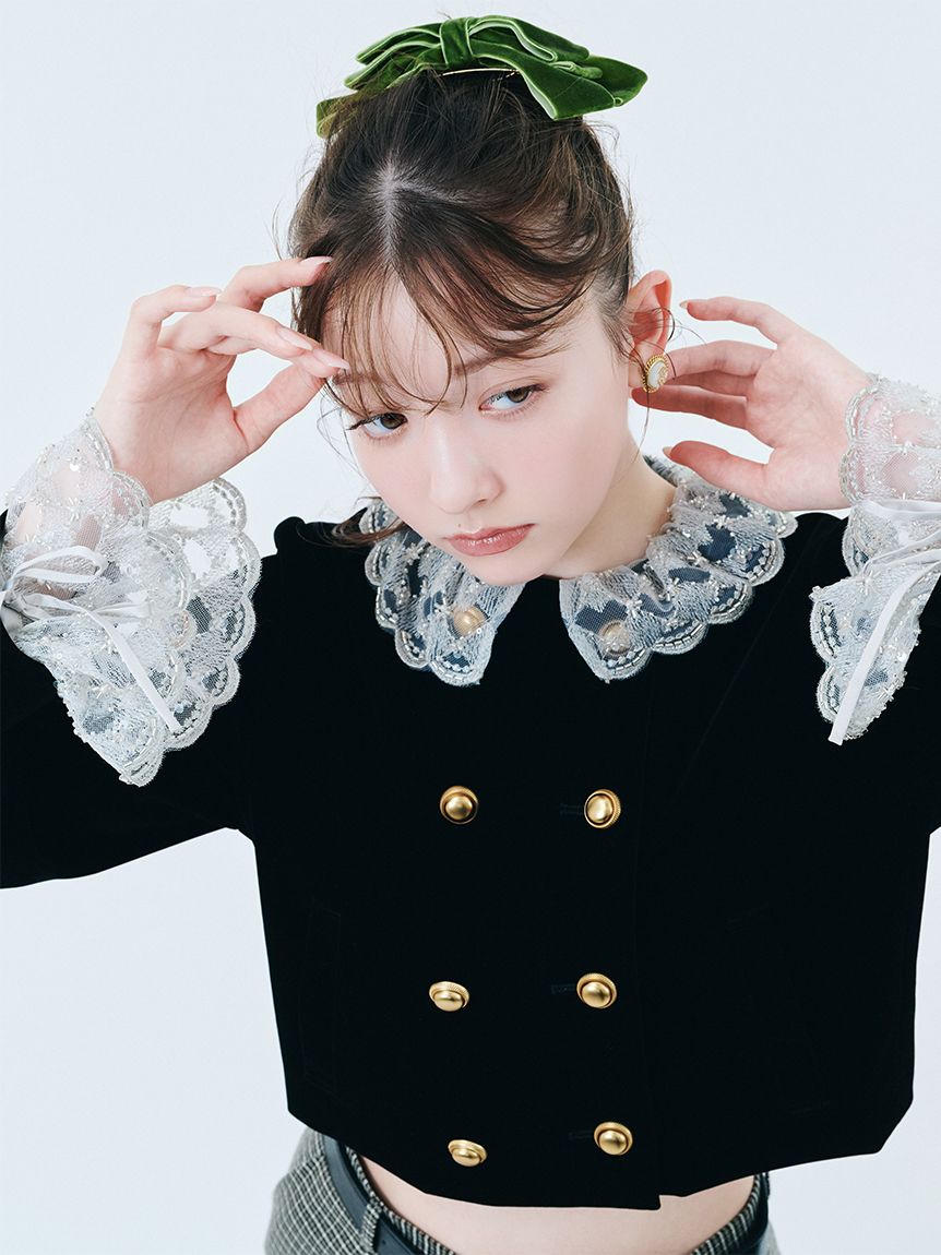 【LILY BROWN*MARY QUANT】リボンバレッタ　黒　ベロア LILY BROWN×MARY QUANT】デイジーモチーフリボンバレッタ