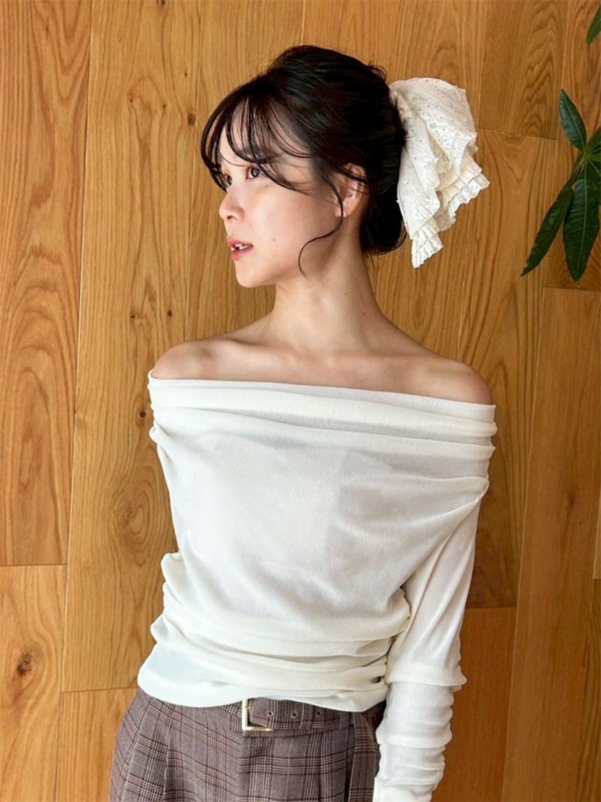 LILY BROWN ベージュ ドット柄 フリル チューブトップ 完売商品 ドットフリフリトップス[品番：OUTW0000639]｜Outfitter lab